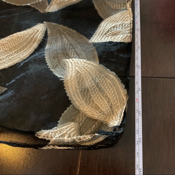 New Scarf with Beige Embroidered Leaves - Picture 3 of 3